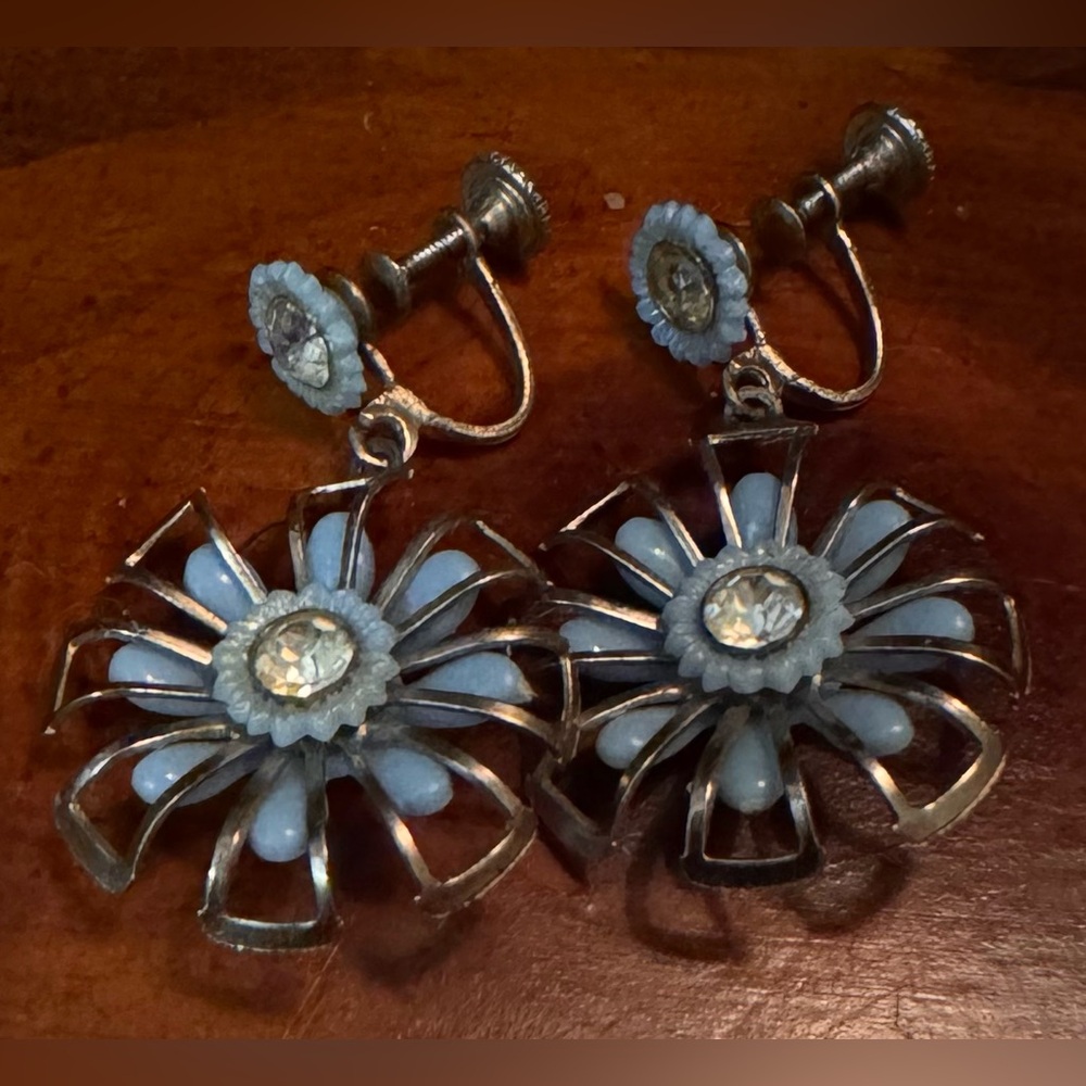5/$25 Elegant Vintage Silver and Blue Floral Earrings